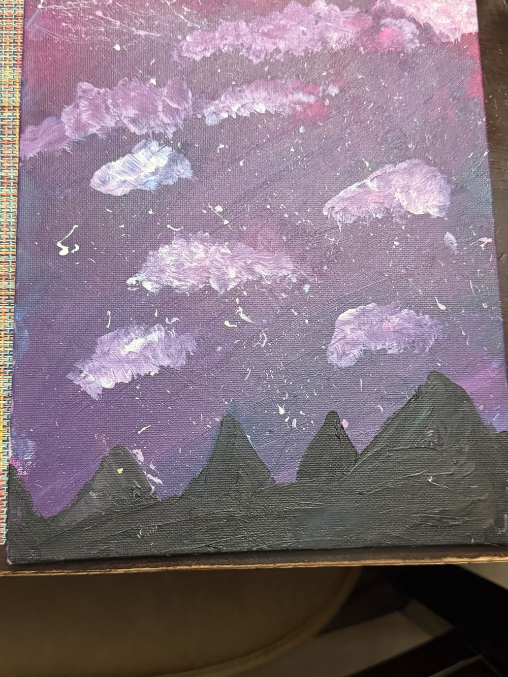 Hand-Painted Purple Night Sky Canvas Wall Art